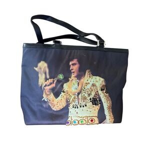 Elvis Presley Graphic Tote Bag Medium Black Excellent Rock n Roll King